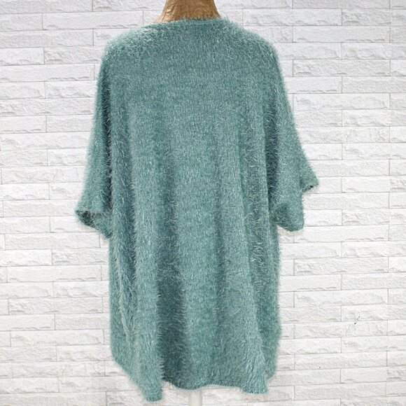 PAISLEY GRACE Cardigan Angora Blend Oversized Fuzzy Texture Open Front Teal XL - Picture 6 of 13